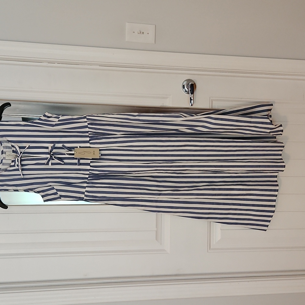 Blue White Striped Joie Bow Detail Sleeveless Midi Dress (NWT)